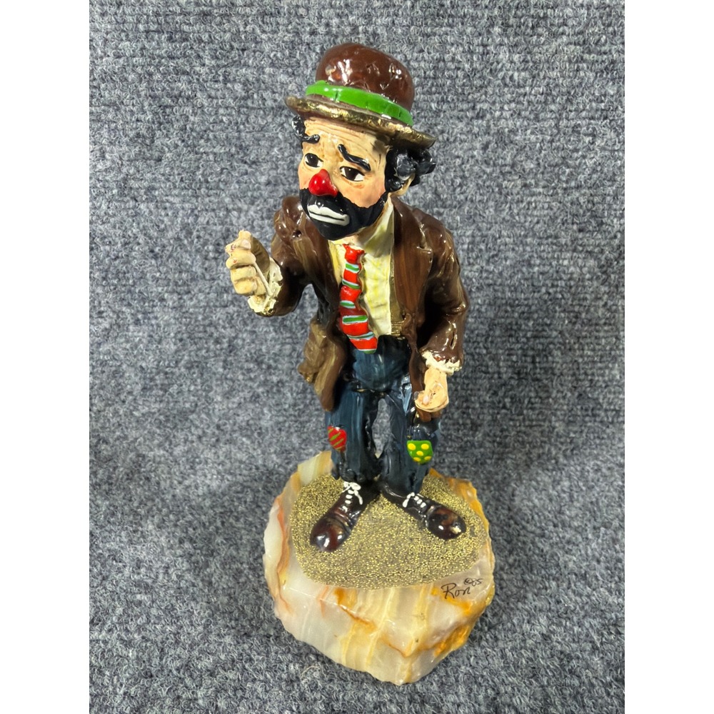 Vintage Ron Lee 1985 Signed Hobo Clown Figurine Onyx Base Collectible Sculpture